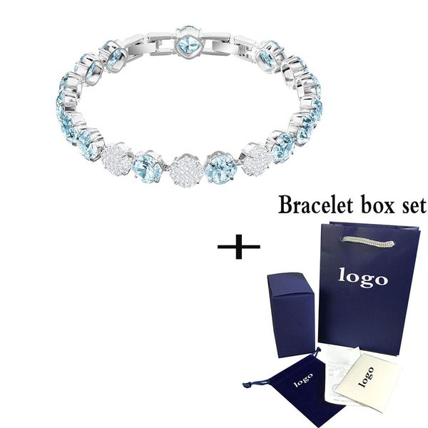 

swa ro 2019 new lucky mix bracelet vintage charm light blue crystal european fashion women's bracelet gives lovers the gift, Golden;silver