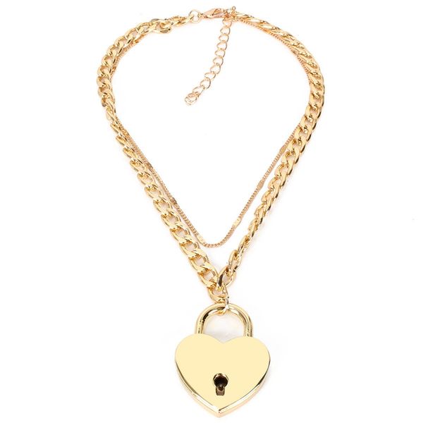 

duftgold new punk love heart lock pendant necklace fashion creative double-layer chain necklace for women jewelry schmuck gold, Silver