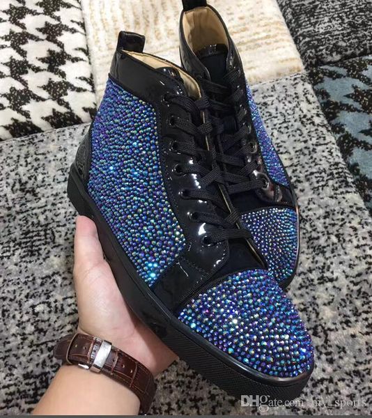 

high cut red sole designer women sneakers shoes rhinstone red bottom women,men casual walking leisure flats traienrs top, Black