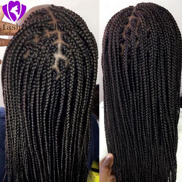 200-Density-Black-Box-Zöpfe, freier Teil, brasilianische Vollspitze-Front-Perücke mit Babyhaar, geflochtene Jumbo-Perücken für schwarze Frauen