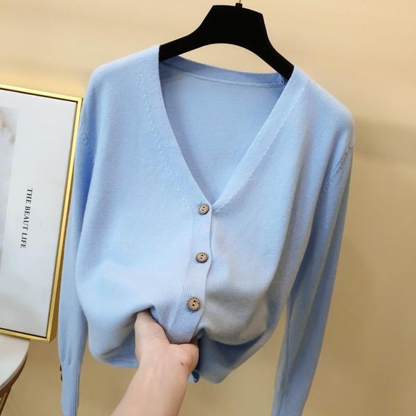 

women's knits & tees knitted sweater cardigan women spring autumn soft comfortable version loose single-breasted v-neck jacket 2021 d30, White