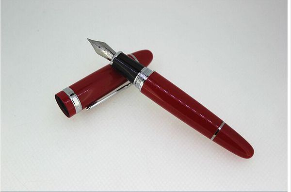 

159 large heavy fountain pen silver trim medium nib red r20