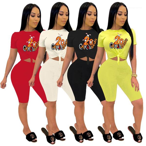 

установить повседневный письмо печать crew neck костюм с коротким рукавом колен штаны женщины спортивные костюмы женские дизайнерские 2pcs, Gray
