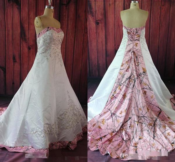 

новая мода розовый камуфляж милая вышивка бисером свадебное платье пользовательские кружева обратно 2019 формальные свадебные платья камуфля, White