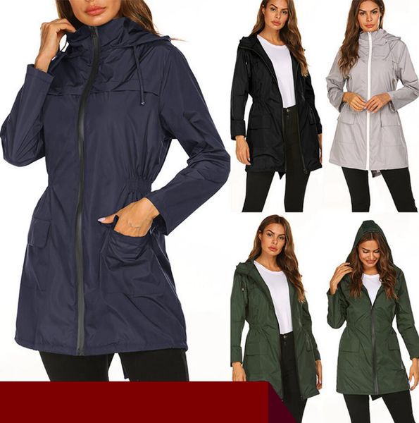 

women outdoor waterproof jacket summer thin lightweight raincoat hooded outdoor hiking long rain jacket rainwear ljjo7679, Tan;black