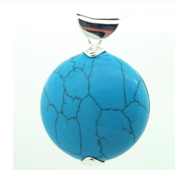 

vintage 925 silver 30*30mm natural blue turquoise round marcasite pendant