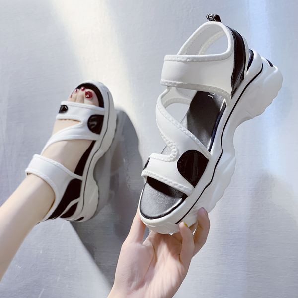 

sports women's sandals female shoe soft all-match increasing height med fashion womens shoes 2020 espadrilles platform, Black