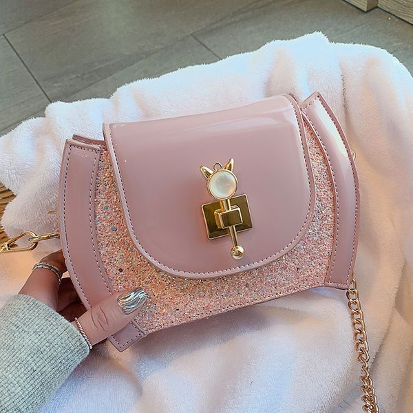 

patent leather sequins 2020 new korean fashion women's bags women's shoulder bags cross-body chain small flap bag pillow