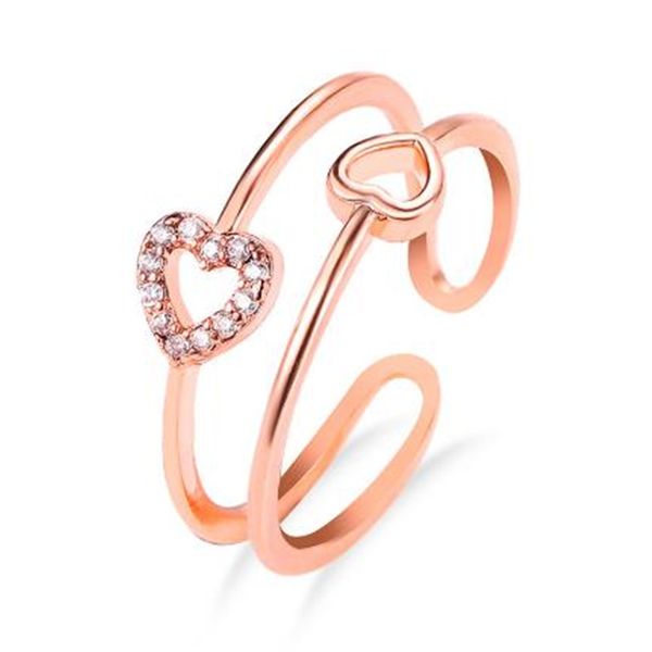 

double heart zircon open rings for women rose gold silver color adjustable wedding engagement ring female fashion party jewelry, Slivery;golden