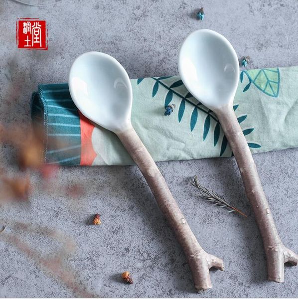 

ceramic spoon jingdezhen creative imitation bark spoons coffee spoon dessert spoon high temperature environmental protection tableware