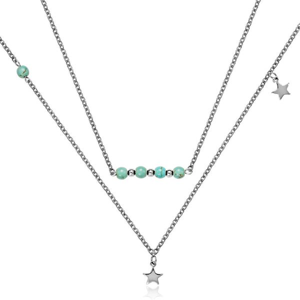 

fashion stainless steel chain beads necklace jewelry silver plated stars multilayer necklaces for women