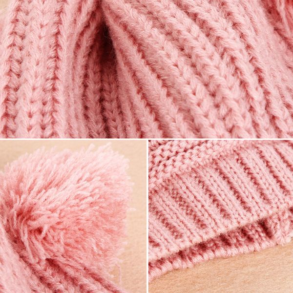 

dual pompom baby hat caps knitted baby girl boy winter hat newborn toddler kids hat crochet baby beanie hairball ear warm caps, Yellow