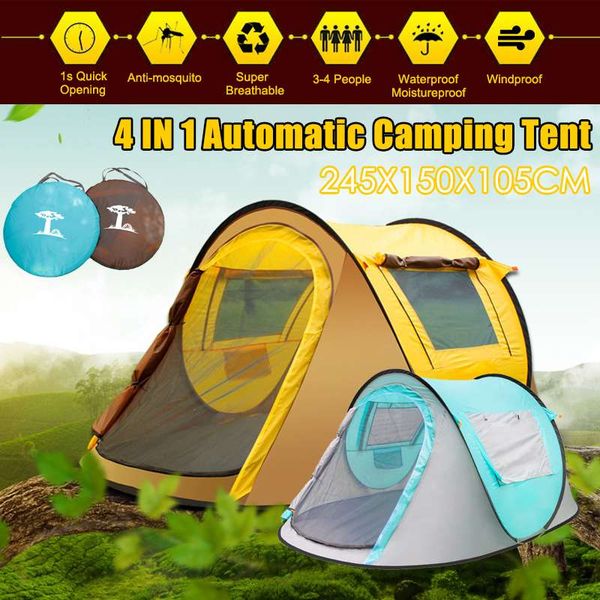 

3-4 person fully automatic tent family picnic camping travel rainproof windproof -up 4 seasons backpacking family travel tent