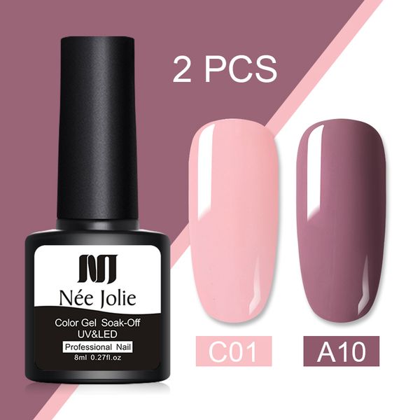 

nee jolie 2/1 bottles uv gel nail polish glitter pink gray soak off uv gel lacquer varnish nail art led polish 8ml, Red;pink