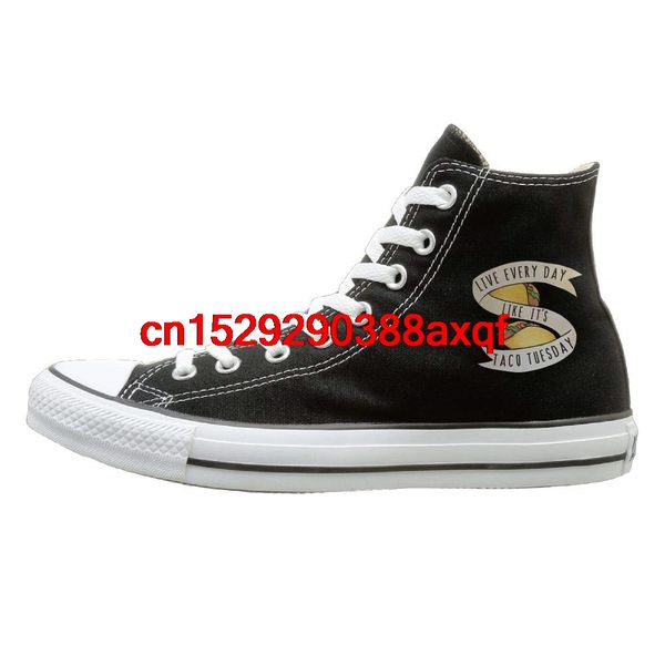 

casual shoes boys and girls sports shoes live every day like it's taco tuesday canvas shoes high sneakers, Black