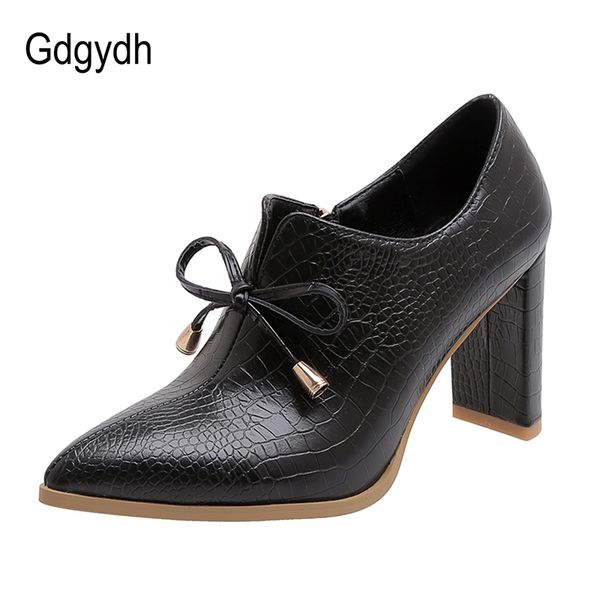 

gdgydh 2020 new butterfly-knot pumps women shoes high heels pointed toe ladies work shoes zipper spring autumn big size 42, Black