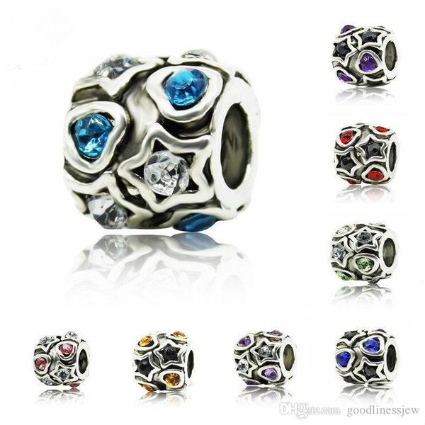 

pandora bead charm hollow white flower with blue crystal beads fit women pandora charm bracelet & bangle diy jewelry beads, Black