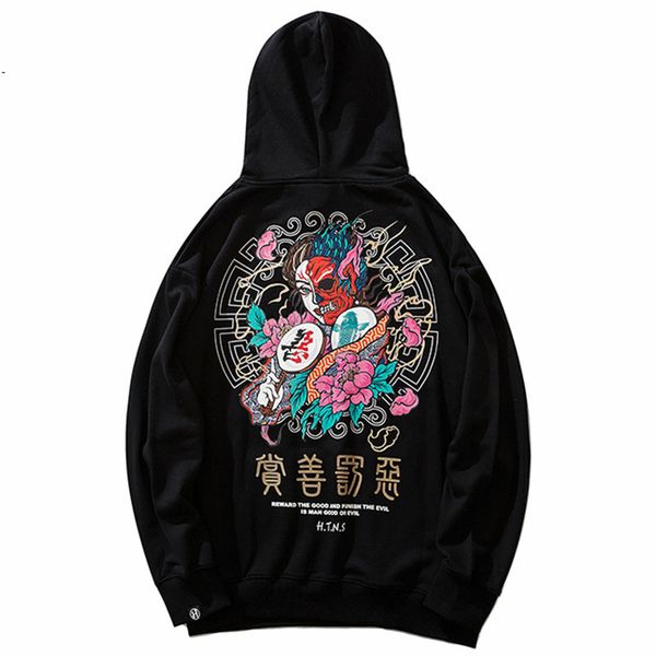 

januarysnow men hip hop hoodie sweatshirt good and evil print 2019 streetwear hoodie harajuku kanji pullover sweat shirt black autumn cotton