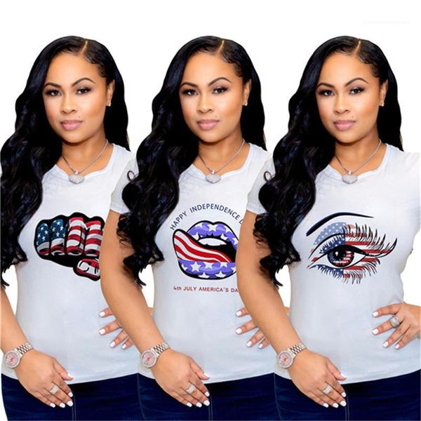 

summer tees fashion o neck casual womens designer american flag short sleeve tshirt women slim, White
