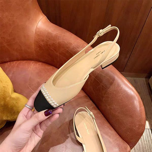 

sandals kmeioo classic apricot back-strap shoes woman round toe low heel pearl chunky heels basic buckle strap block, Black