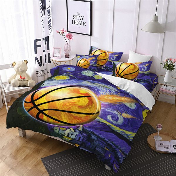 4 pezzi pittura a olio pallacanestro set di biancheria da letto ragazzi copripiumino colorato set 3d sport design biancheria da letto copripiumino piatto federa d40