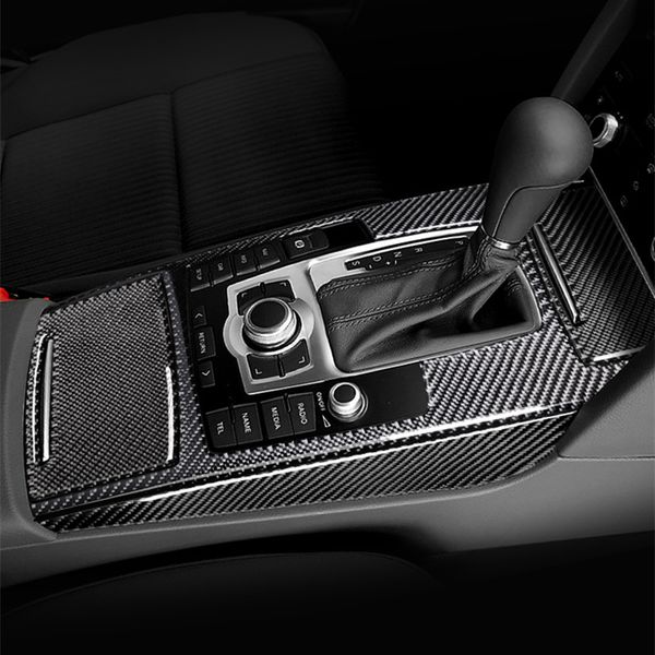 Center Console Gear Shift Water Cup Holder Decoration Cover Trim For Audi A6 C6 2005 2011 Carbon Fiber Car Accessories Interior Decals For Cars