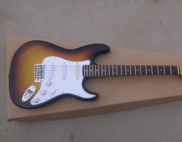 

бесплатная доставка бесплатная доставка нового высокого качества, взрыв электрогитару в старом закате солнечного свете, белые защиты и управ