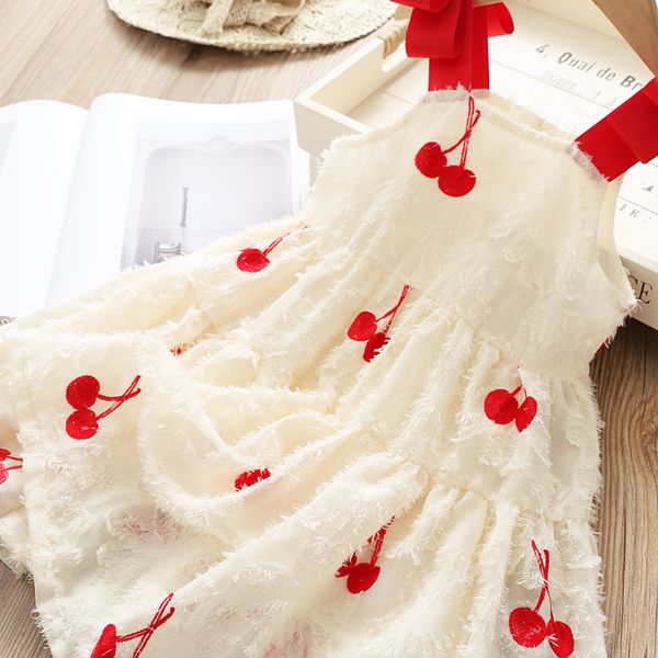 

summer 2020 girls cherry bow strap princess dress, Red;yellow