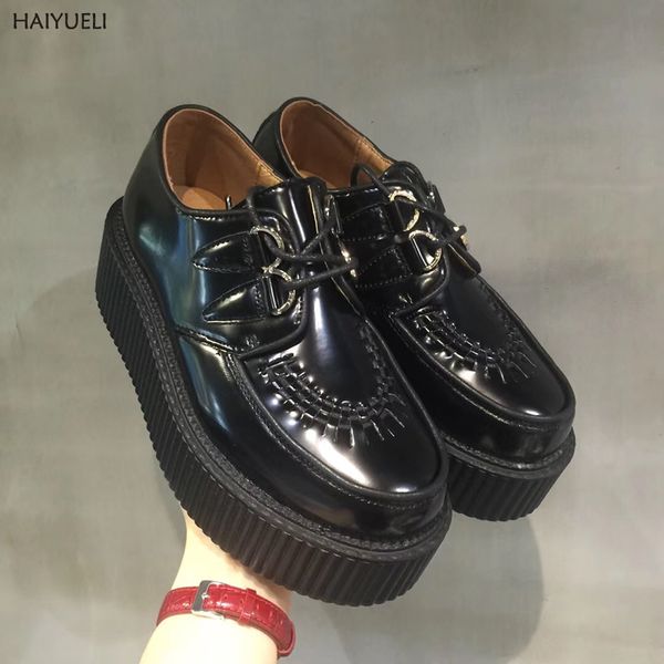 

women shoes autumn harajuku shoes casual creepers platform comfort for women lace up platform flats, Black