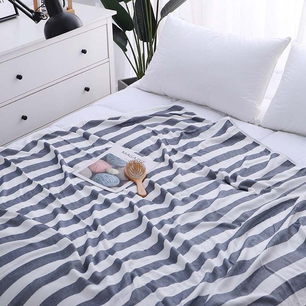 

striped summer air conditioning cool blanket with bamboo microfiber for bed sofa- all seasons thin coverlet for adults and teens