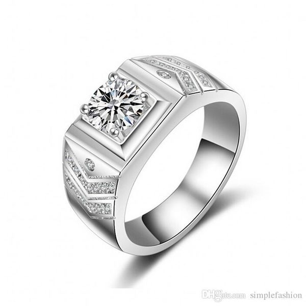 

brand fashion jewelry handmade wedding band ring for men 1ct cz diamond 925 sterling silver male engagement finger ring gift