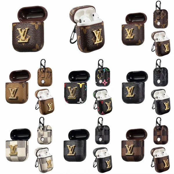 

For Airpods Case Luxury Metal sign Classic 7 colors Pattern Protective Cover Hook Clasp Keychain Anti Lost Brand Earphone Cases Protector