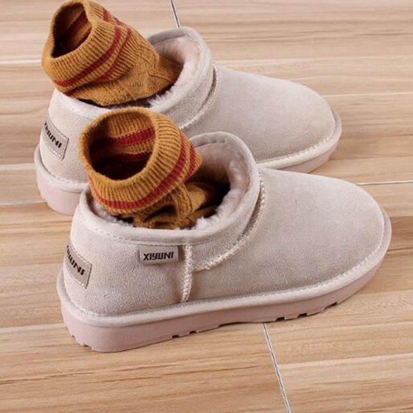 

new leather snow boots women's boots winter shoes warm cotton shoes plus velvet leather snow shoes women, Black