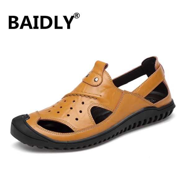 

men sandals genuine leather men beach sandals casual shoes split leather slippers sneakers summer shoes, Black