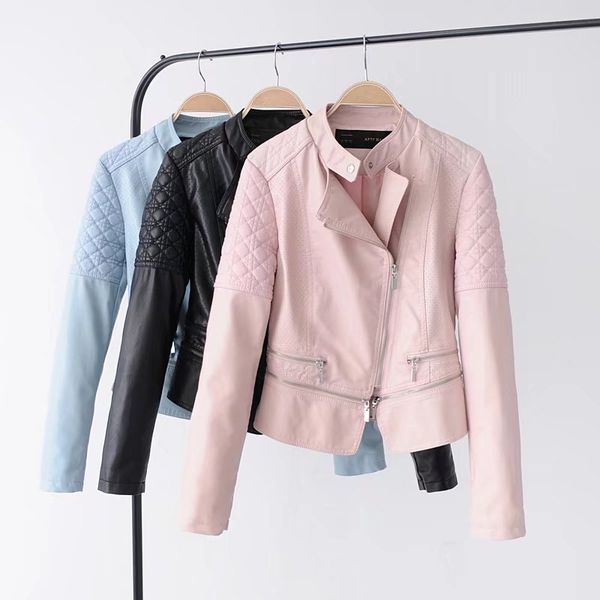 

fashion faux casual leather jacket woman black short motorcycle woman coat winter zipper pu jacket plus size