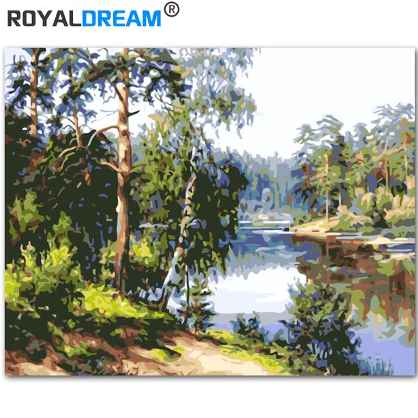 

royaldream lakeside pine diy painting by numbers handpainted canvas painting home wall art picture for living room unique gift