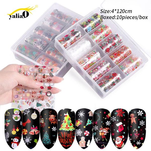 Christmas Halloween Prego Adesivos Decalques 10 Pcs Holográfico Nail Folha de Prego Autocolantes DIY Decorações Manicure