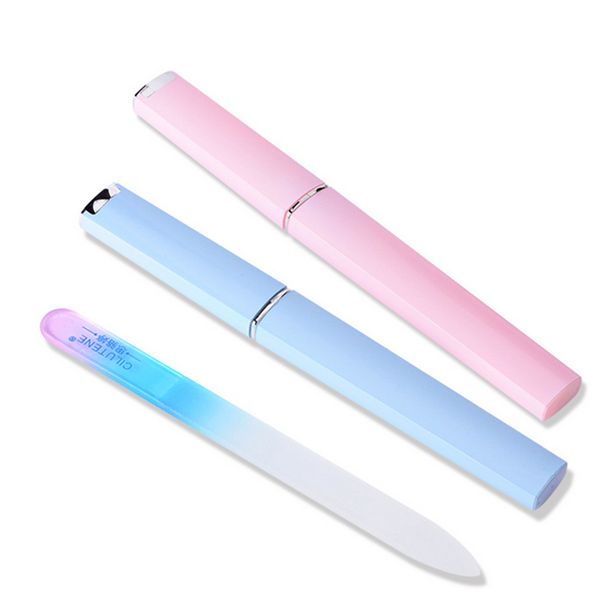 

2 pcs glass material nail file manicure gradient colored nail care filer professional manicure tool beauty supplies with bl