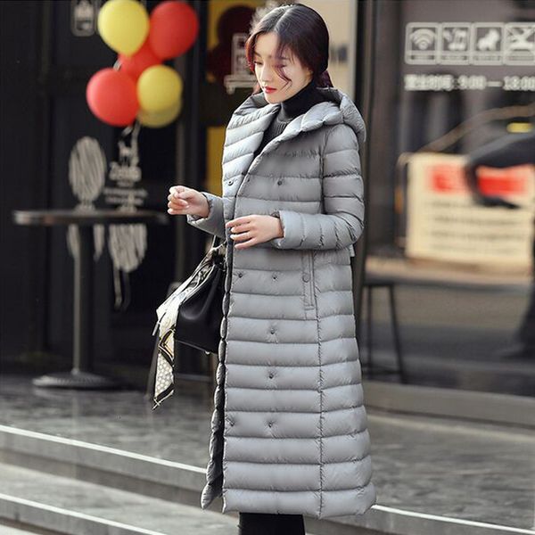 

new female warm winter jacket women coat white duck down parka ultra-light down jacket long elegant outwear, Black
