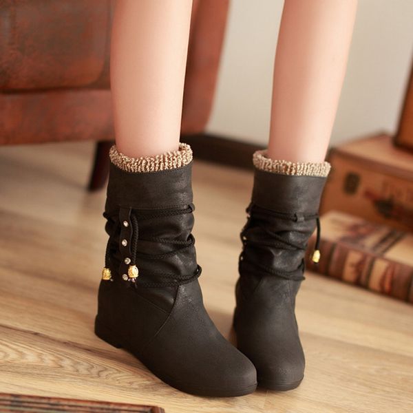 

women fashion increase within boot student casual middle tube large size boots botines mujer 2019 invierno plataforma#a3, Black