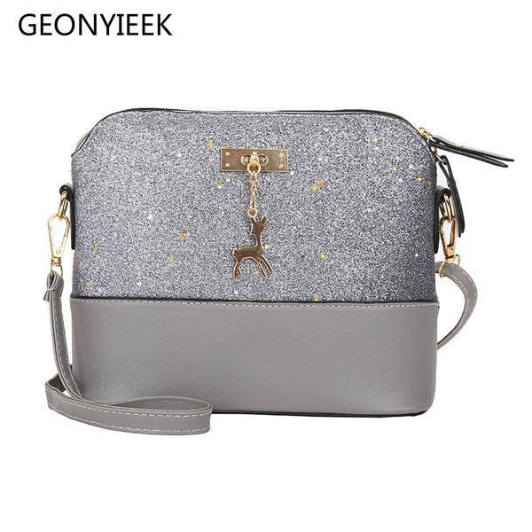 

vintage sequins splice leather women bags fashion small shell bag with deer toy women shoulder bag casual crossbody