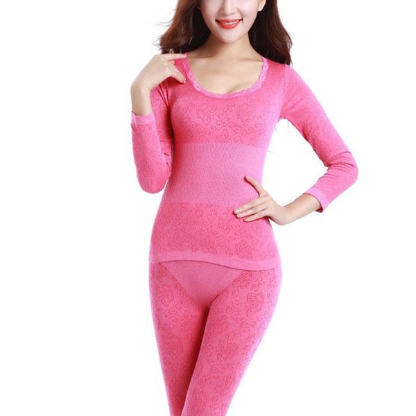 

2019 new fashion women tunic winter thermal underwears seamless breathable warm long johns ladies slim underwears sets bottoming, Black;pink