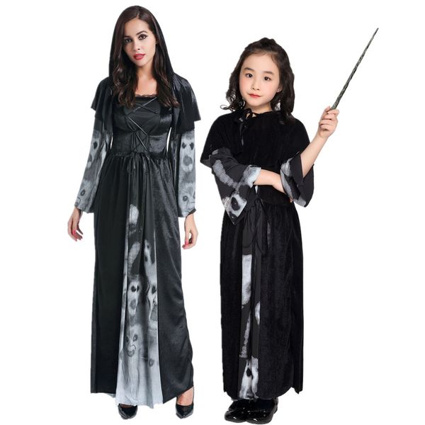 

womens halloween parent-child vampire witch costume cosplay fancy dress vampire devil witch costumes m-xl, Black;red