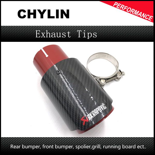 

1pcs akrapovic glossy carbon muffler tips + orange red blue stainless steel for car accessories carbon exhaust tips