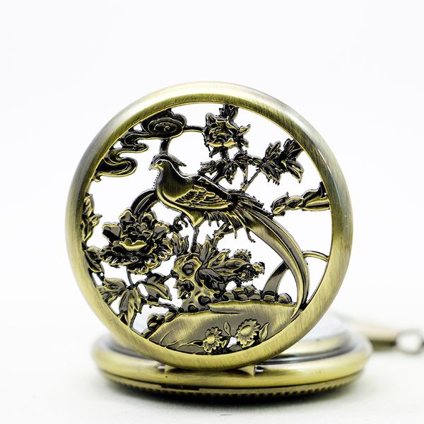 

vintage bronze bird carving hollow single open mechanical pocket watch roman numeral steampunk men's and women's gifts, Slivery;golden