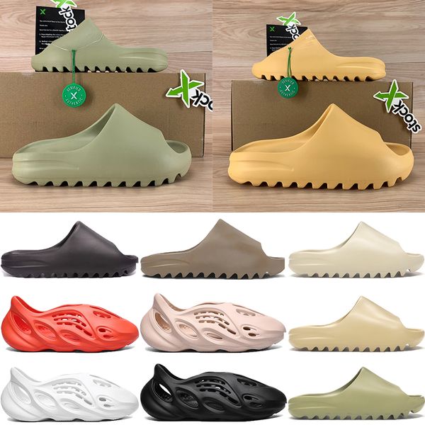 

new foam runner sandal slipper triple black white bone resin desert sand kanye west men women fashion slides sandals shoes us 5-11