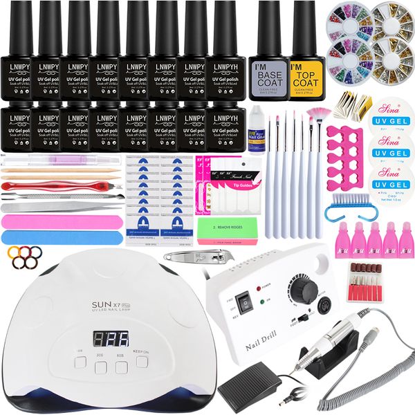 

nail set 84/54/24w lamp manicure set10/16 pac gel nail polish set base coat manicure kit tool acrylic kit art