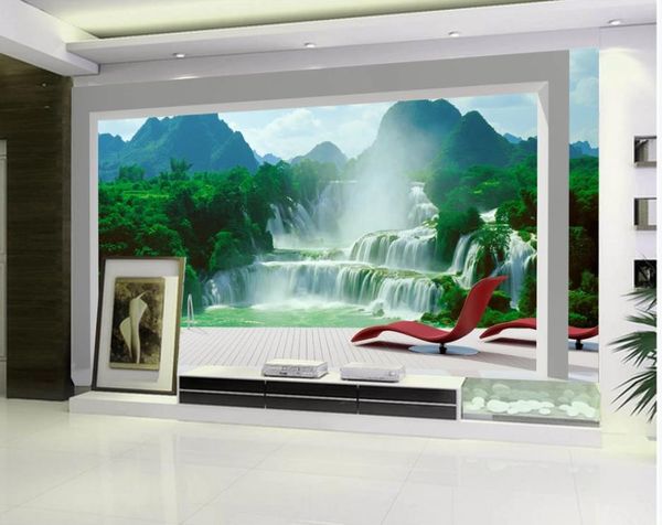 

landscape water and wealth tv background wall 3d murals wallpaper for living room