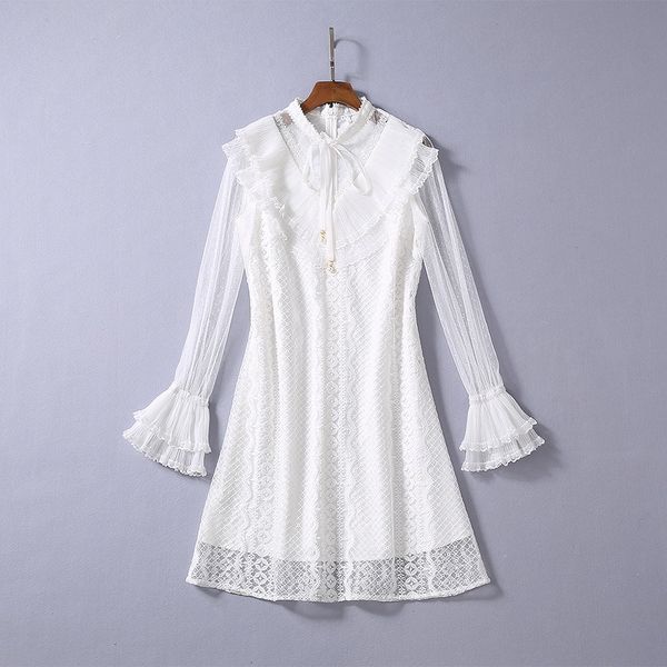 

milan runway dress 2020 spring summer stand collar long sleeve print designer dress brand same style dress 0309-17, Black