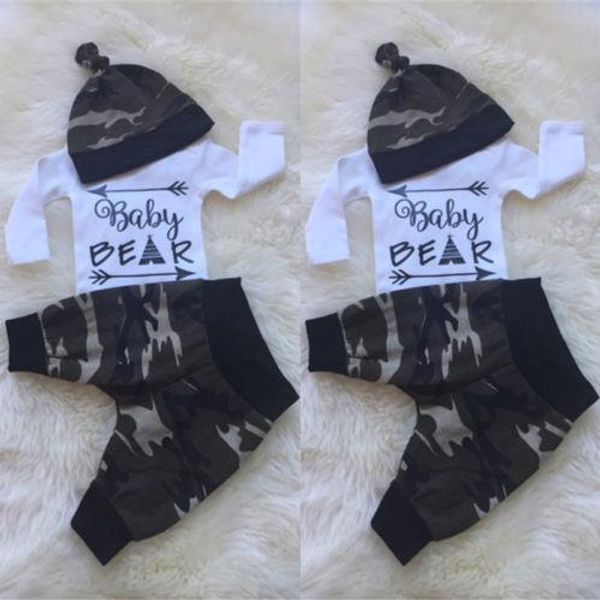 

toddler kids baby boys long sleeve bodysuit camo long harem pants hat outfits clothes size 0-24m, White